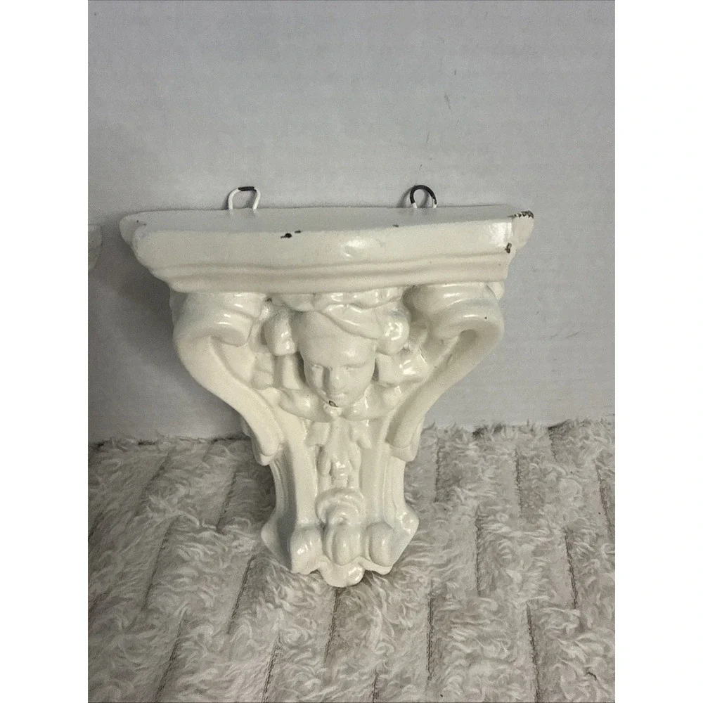 Vintage Cherub Wall Sconces Shelf Plaster Distressed Pair Rococo Baroque 2